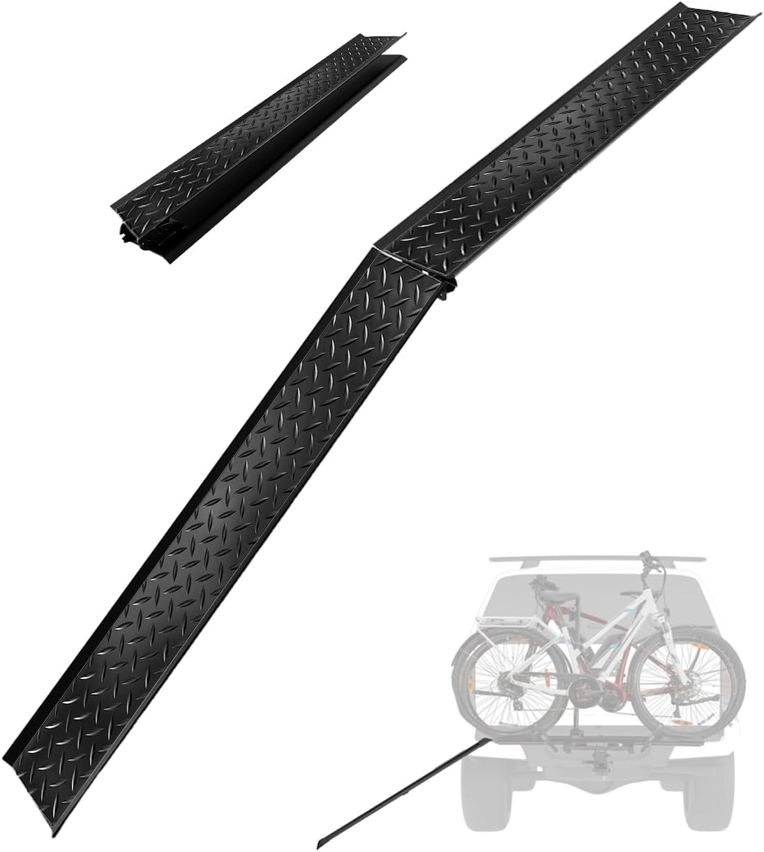 Heavy Duty Bike Rack Loading Ramp Compatible with Various Car-Mounted Bike, Foldable E-Bike Ramp Suitable for Mountain Bikes, Road Bikes and Mopeds