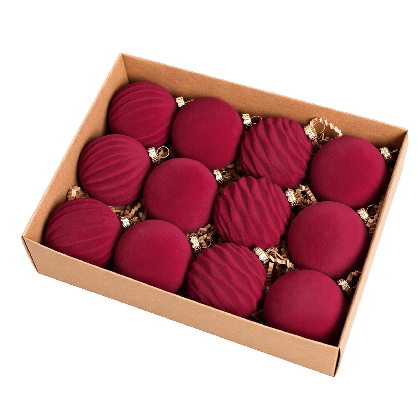 12 Pcs 6cm Velvet Christmas Baubles with Hanging Strings for Xmas Tree