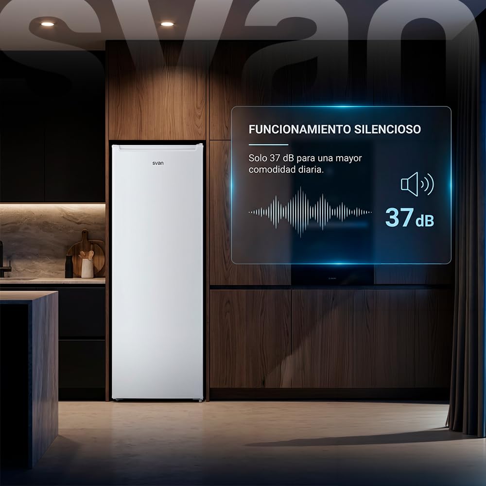 Svan Congélateur Vertical Blanc OCV14355EW00. Capacité 168 Litres, 4 Étoiles, Porte Réversible, Moteur Inverter, Contrôle Manuel, Faible Niveau Sonore, Classe E