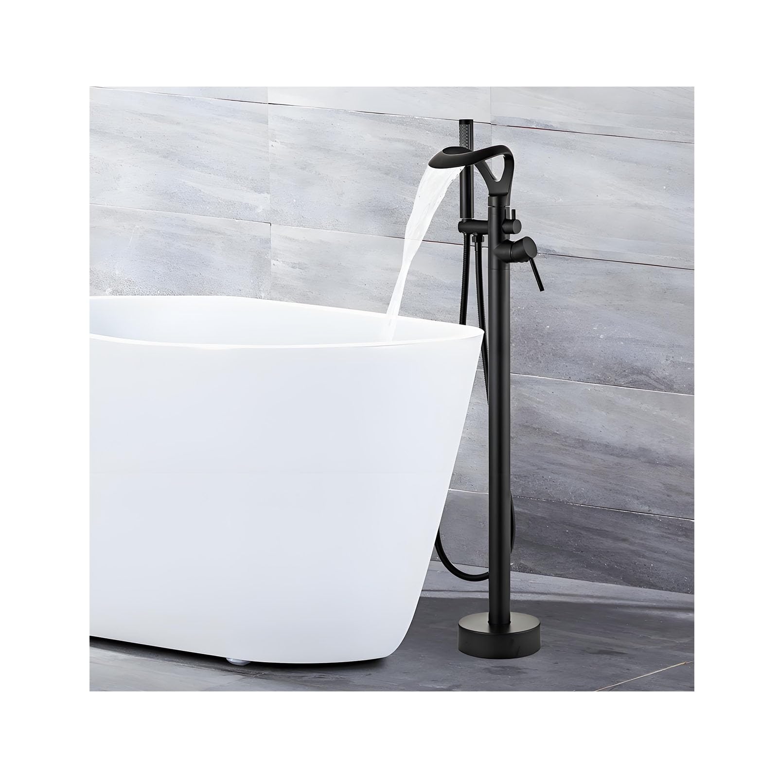 ZYCHSJXA Freestanding Bathtub Faucet - Floor Mount Tub Filler with Swivel Spout & Single Handle, High Flow Brass Standalone Handheld Sprayer, Elegant Black Finish