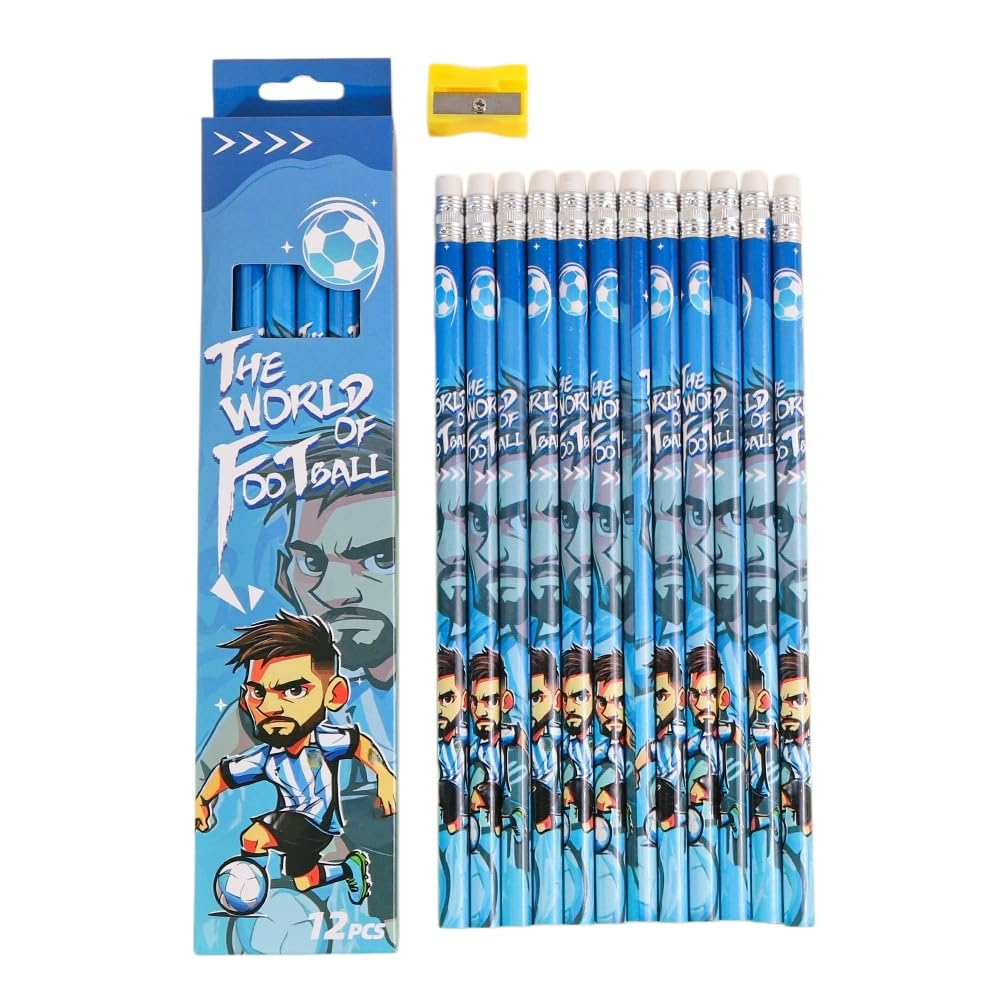 FEIFEI'S BOW Pack of 12 Princess HB Pencils with erasers Kids Children Party Bag Fillers School Office (Blue Football) — image 1