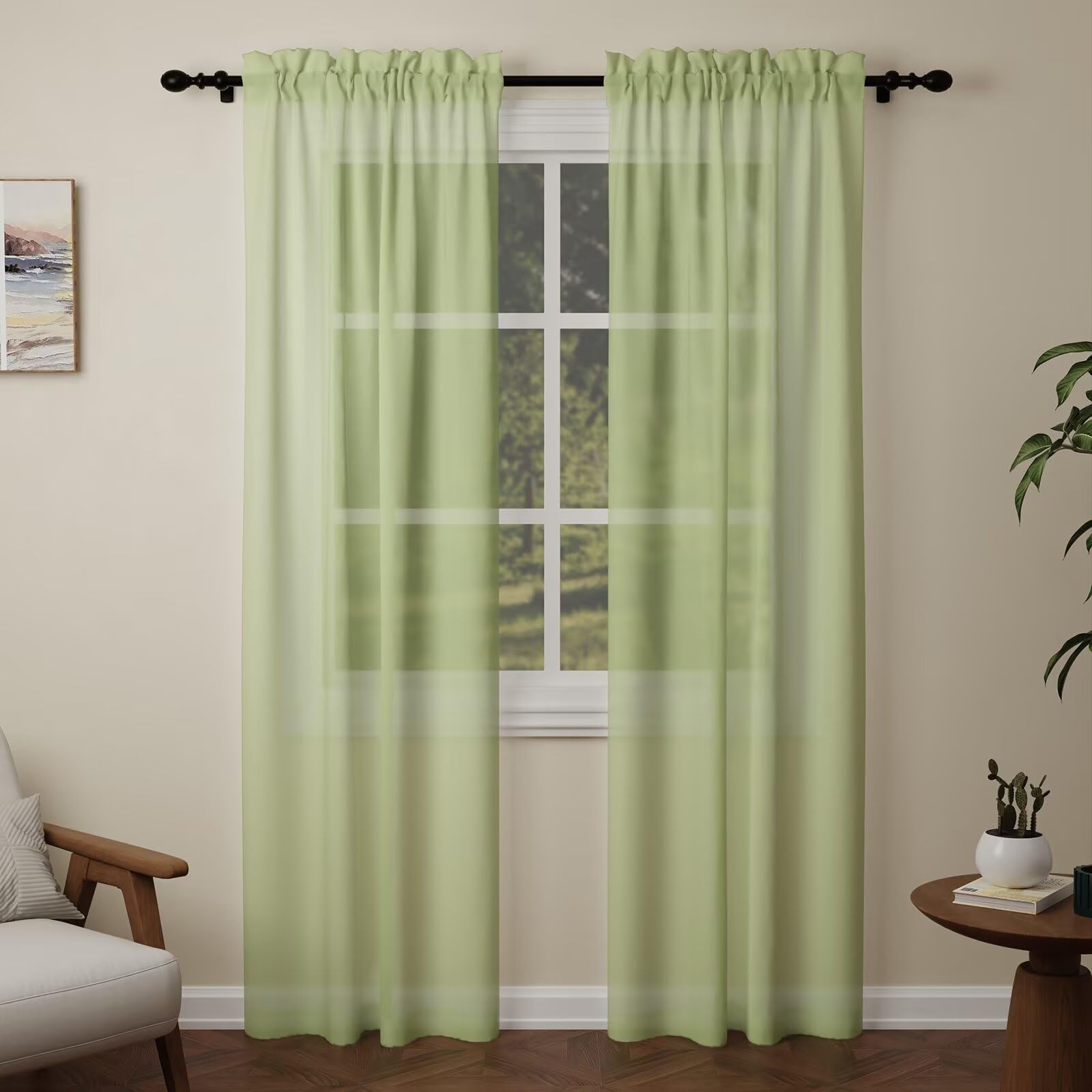 Pacok Green Voile Curtains