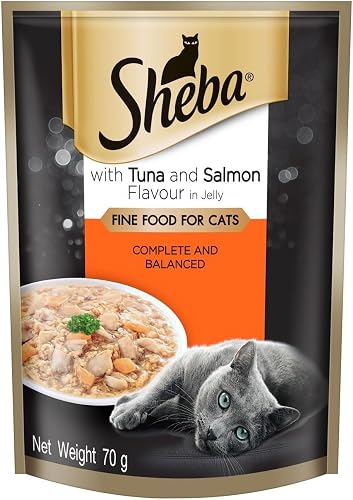 Sheba Tuna and Salmon Flavour in Jelly Fine Wet Cat Food 70 g (Pack of 24)