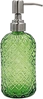Vista 14 de Dispensador de jabón de vidrio con patrón de diamante de 16 onzas, dispensador de jabón recargable para cocina y baño, con bomba de acero inoxidable