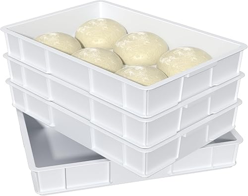 Miniatura 7 de Zopnny Paquete de 4 cajas apilables de plástico para masa de pizza con tapa, bandeja para masa de pizza, color blanco