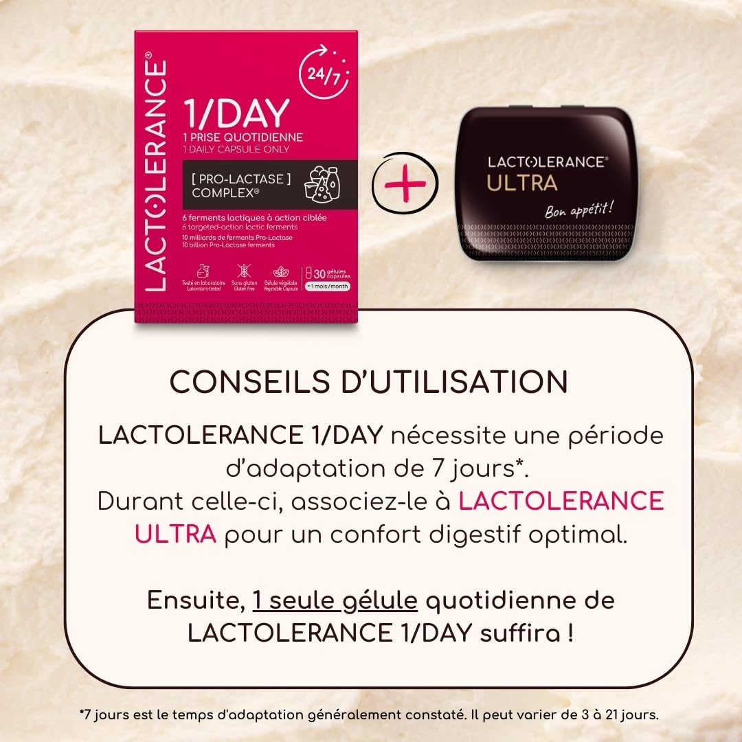LACTOLERANCE Pack Découverte ULTRA & 1/DAY, Lactase, Lipase, Probiotiques | Digestion du lactose et des graisses, enzymes digestives et ferments lactiques, double action, format d'essai 30 jours