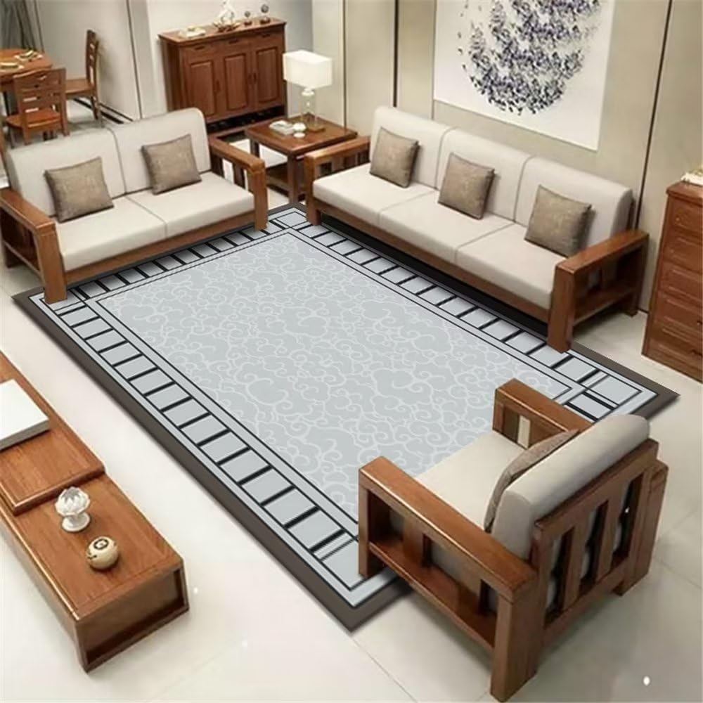 Tapis de chambre fille bleu vintage 140x200cm idéal pour coin lecture ado ou grand salon