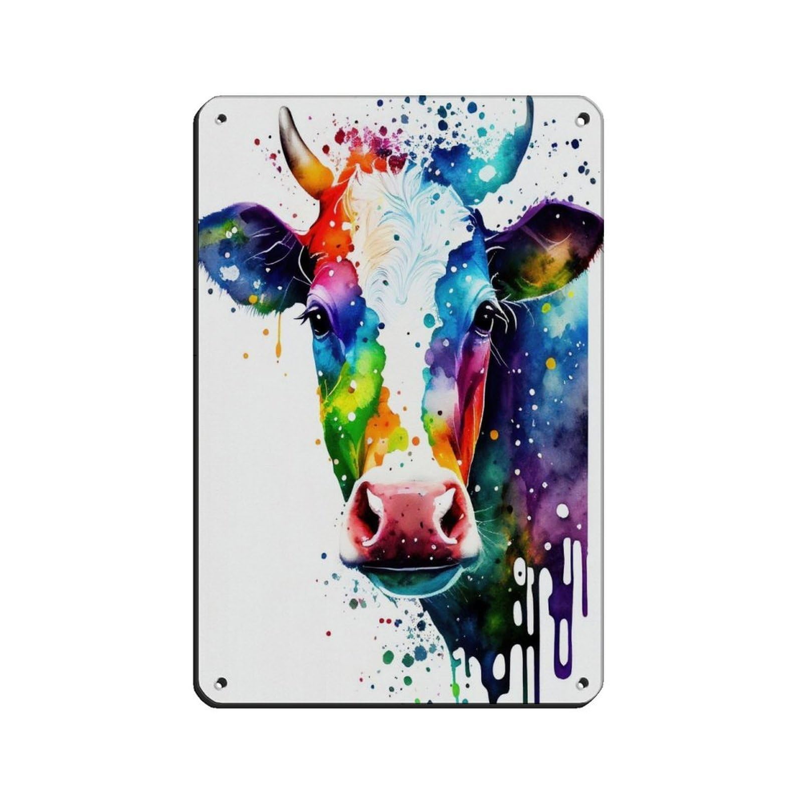 Lxwnze 20L X 30W Cm Watercolour Cow Portrait Poster（1） Tin Sign Vintage Metal Pub Club Cafe Bar Home Wall Art Decoration Poster Retro 8X12inch(20X30cm)