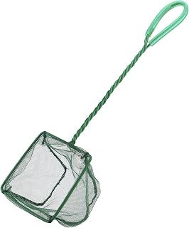 Pawfly 4 Inch Aquarium Fish Net - Square Fine Mesh, Braided Metal Handle for Safe Catching Small Fish, Shrimp & Tank Cleaning