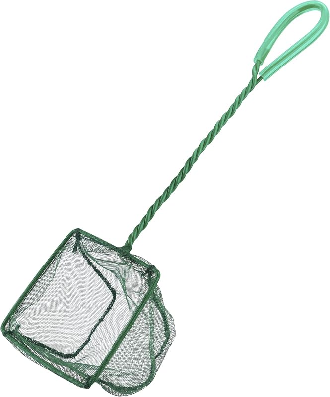 Red para peces de acuario con mango de metal trenzado, red cuadrada con malla fina suave, lodos, residuos de alimentos, red de limpieza para peceras, pequeños estanques y piscinas Koi