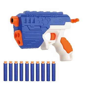 WISHKEY Plastic Manual Soft Bullet Gun Toy with 10 Safe Soft Foam Suction Bullet Darts, Fun Target Shooting Battle Fight Game for Kids (Pack of 1, Multicolor)