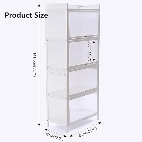 Miniatura 2 de Gdrasuya10 Gabinete de almacenamiento de cocina blanco para bufé, armario de despensa de cocina de metal de 4 niveles con puertas plegables de 56