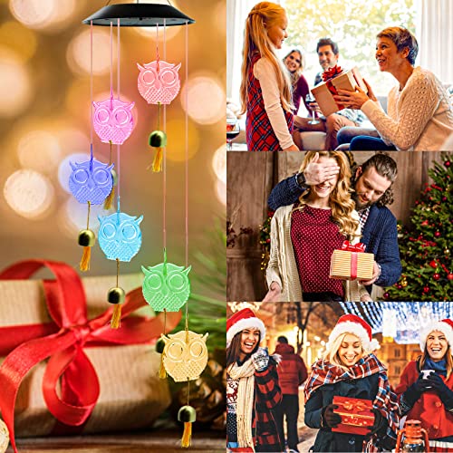 Owl Bell Solar Wind Chimes For Outdoor, Waterproof Color-Changing Led Memorial Owl Bell Wind Chimes Women Gifts For Mom, Automatic Light Sensor Windchimes Birthday Gifts For Party Yard Garden #TOP5