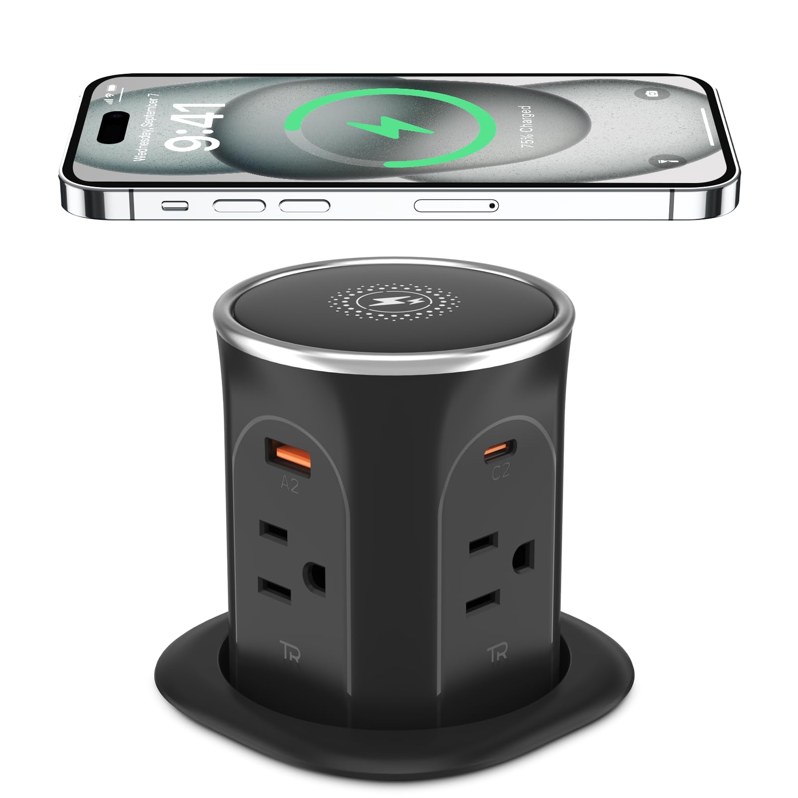 Pop Up Countertop Outlet with 20W USB Charging Station, ETL Listed | 3.15in Hole Desk Pow…
