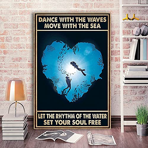 Bioprocess Poster mural en métal avec la danse de plongée sous-marine avec les vagues se déplaçant avec la mer 20,3 x 30,5 cm