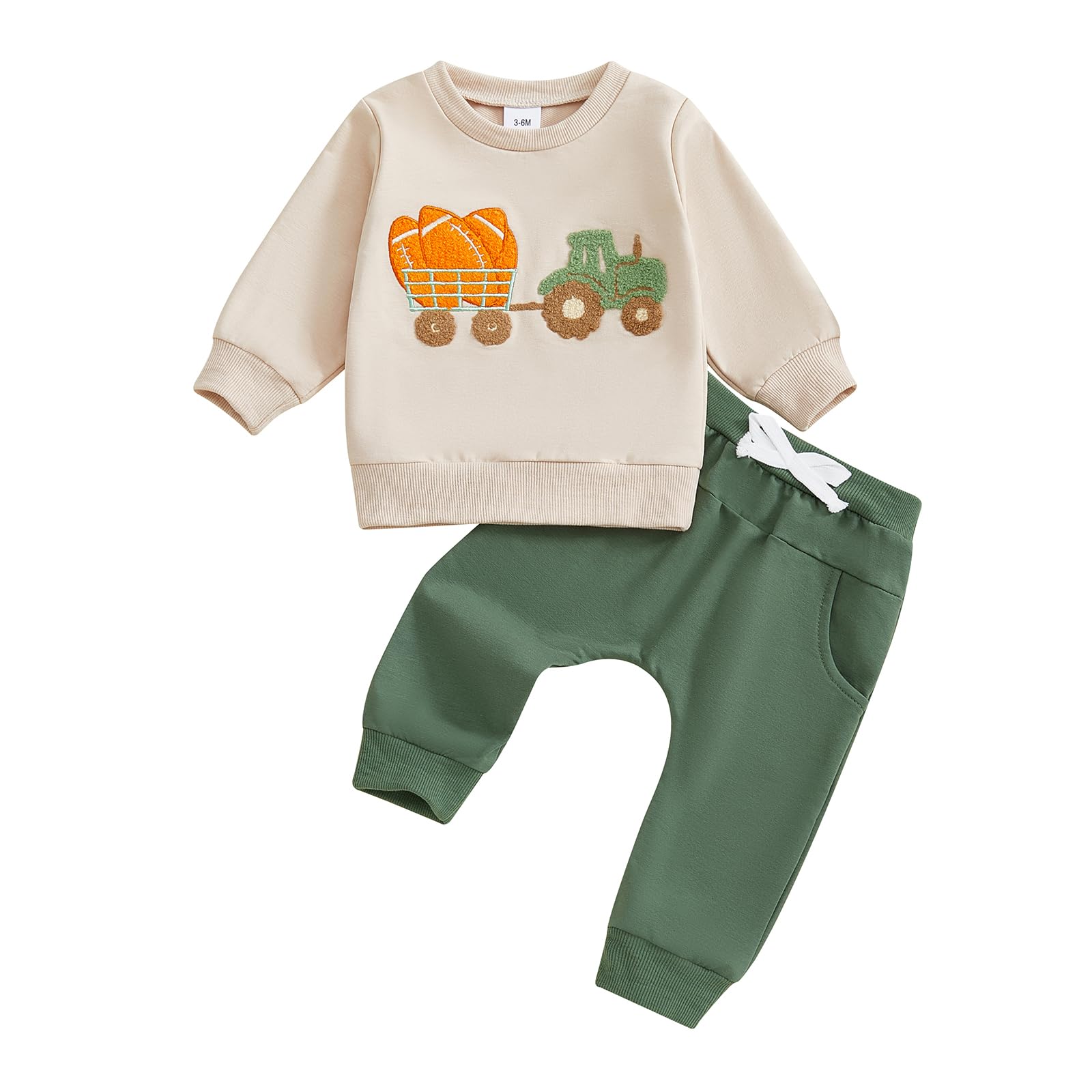 Toddler Baby Boy Fall Winter Clothes Letters Tractors Print Long Sleeve Crewneck Sweatshirt and Pants Cute Outfits