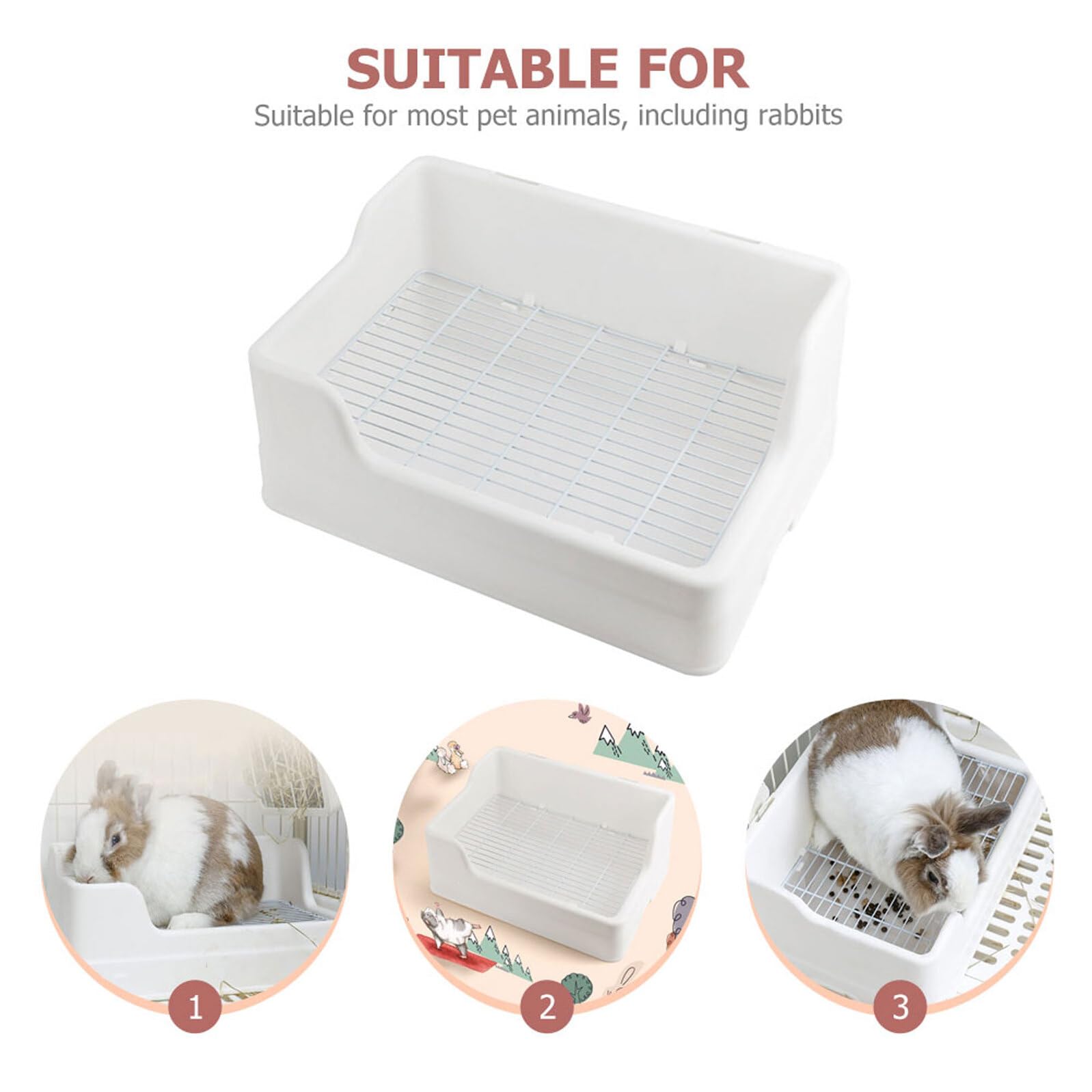 Toilette per Coniglio in Plastico Bianco Ingresso Basso e Rete a Maglie Adatte, Design Separato in Due Parti per Animali Domestici Come Conigli e Piccoli Roditori