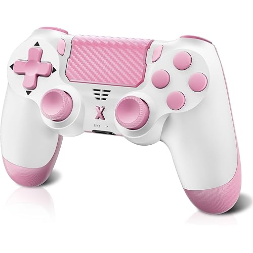 Quevati Wireless Controller for PS-4, Dual Vibration Game Joystick/Motion Sensing/Touchpad/Speaker/3.5mm Audio Jack Headphone, Upgraded Six-Axis Sensor, Compatible with PS4/Slim/Pro Console/PC,Pink