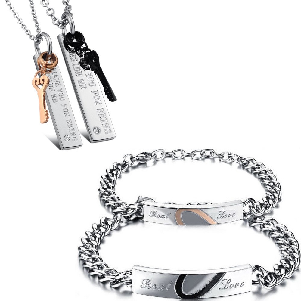 Kim Johanson Set di gioielli da donna in acciaio inox Crown of Love corona in oro rosa con ciondolo, orecchini e bracciale con zirconi incastonati con sacchetto portagioie, Acciaio inossidabile