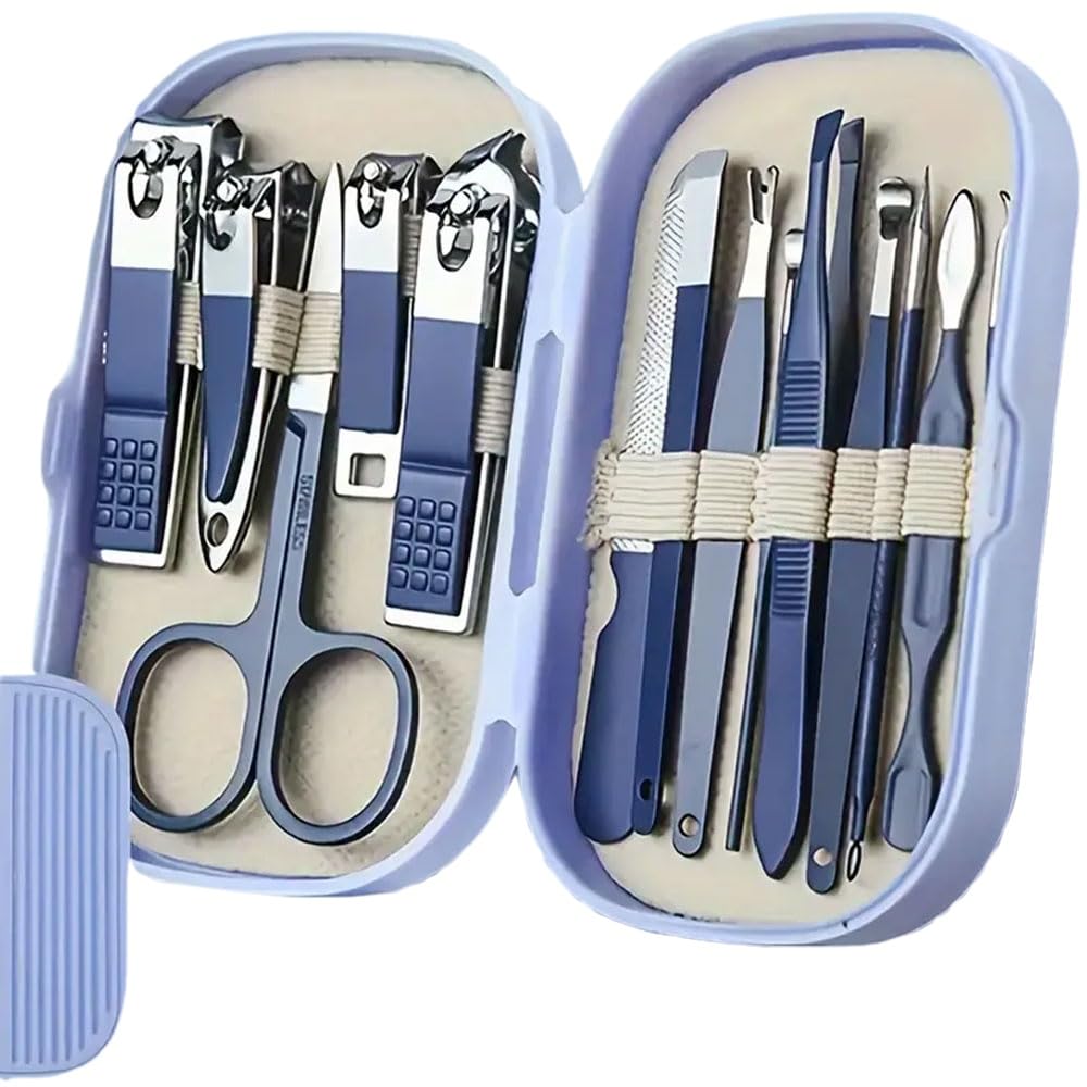 A Modern 14-Piece Stainless Steel Nail and Foot Care Tool Set - Unisex Manicure Kit Trimming Nail Clippers