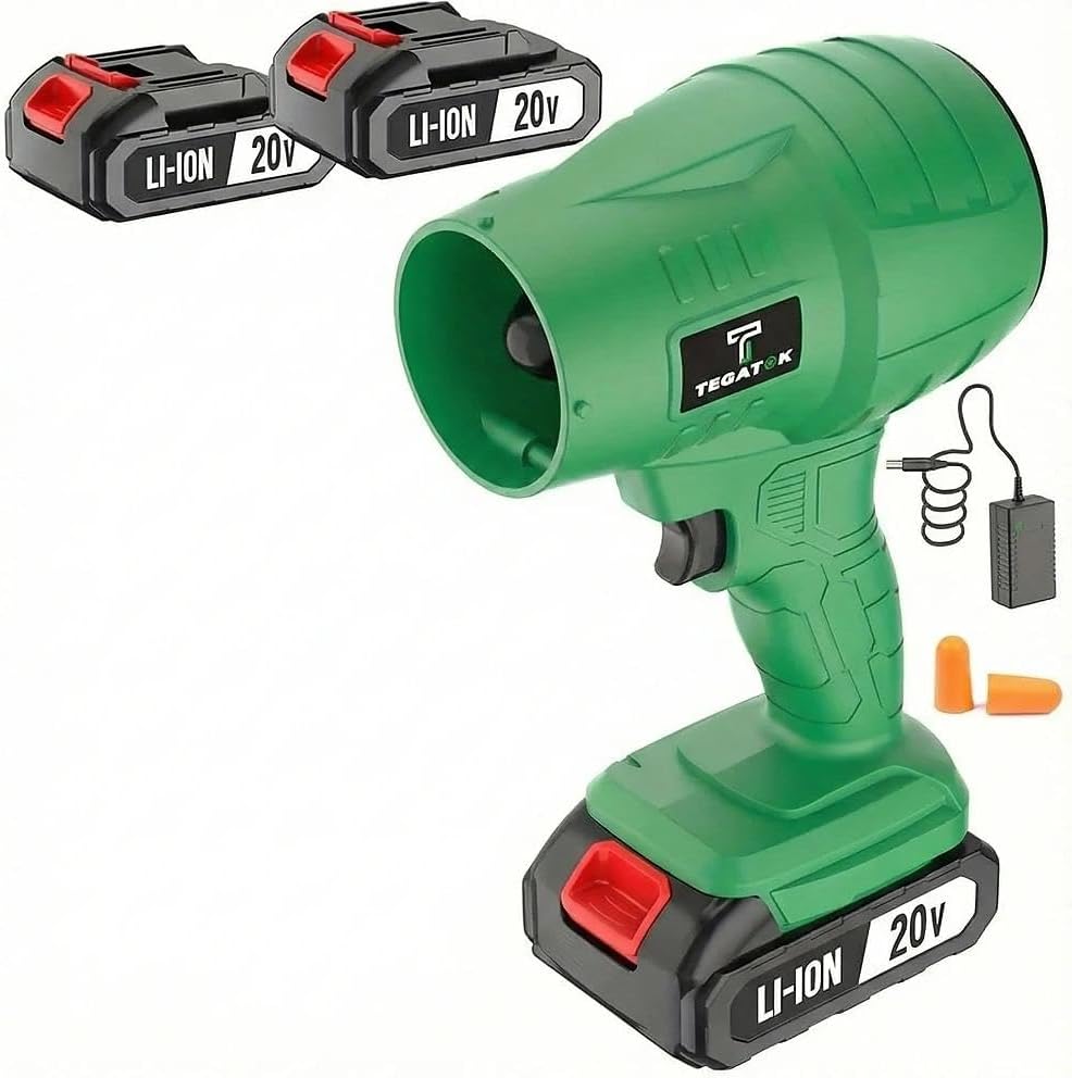 20V Tegatok Violent Fan, 2.0, Super Powerful, Blows Water, Air, Dust, Leaves, Snow, Vacuum, with 4.0AH Battery, One Hour Quick Charger, Vacuum Accessories, and Portable Tool Bag, Can Be Used At Home