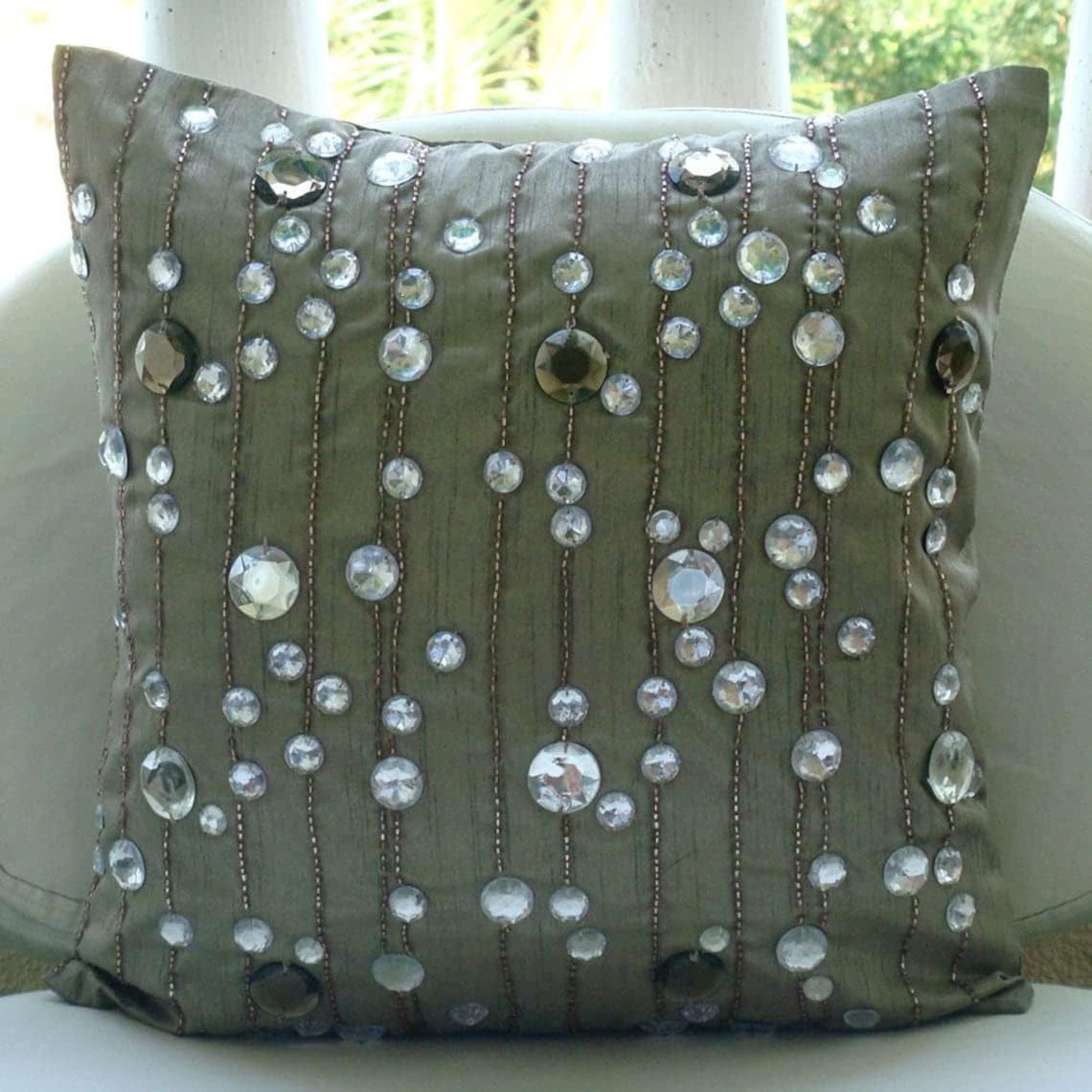 The HomeCentric Sham Pillow Cover, Gray Euro Size Pillowcases 26x26 inch (65x65 cm) Silk Euro Sham Covers, Abstract, Crystals, Modern European Pillow Shams Easter - Diamond Strings