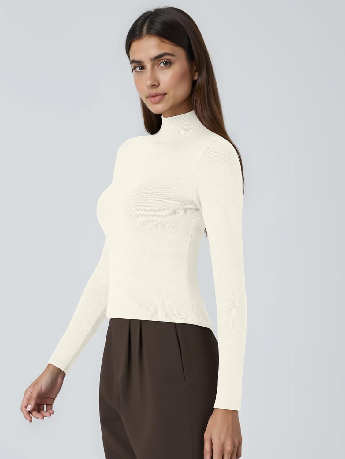 OQQ Women's Sweaters Mock Neck Long Sleeve Wool Skinny Work Pullover Sweaters - Image 2