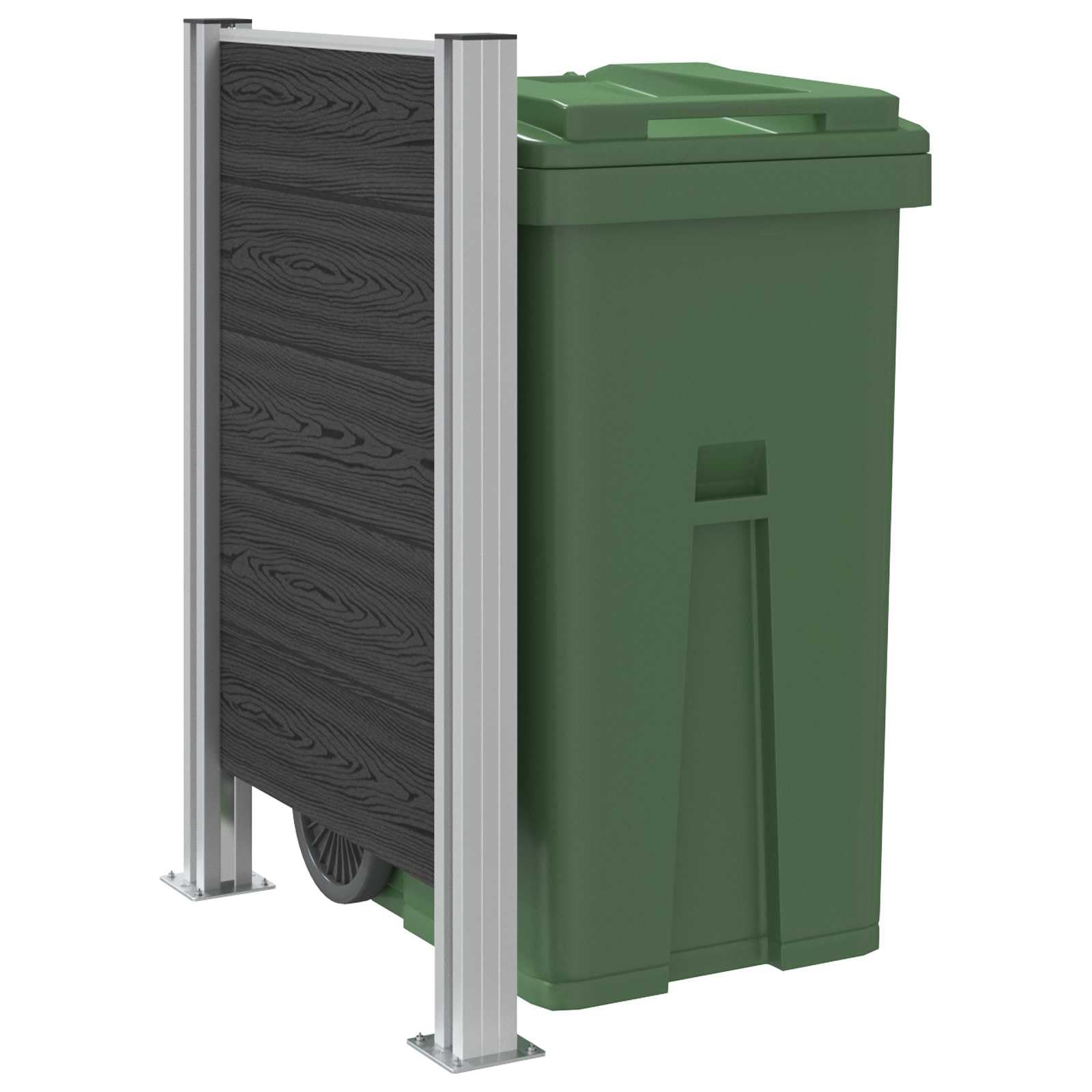 Mülltonnenzaun Grau 85 x 12 x 115 cm Aluminium und WPC, erweiterbar, rost- und korrosionsbeständig für Garten, Terrasse und Vorgarten, modulare Mülltonnenbox Verkleidung