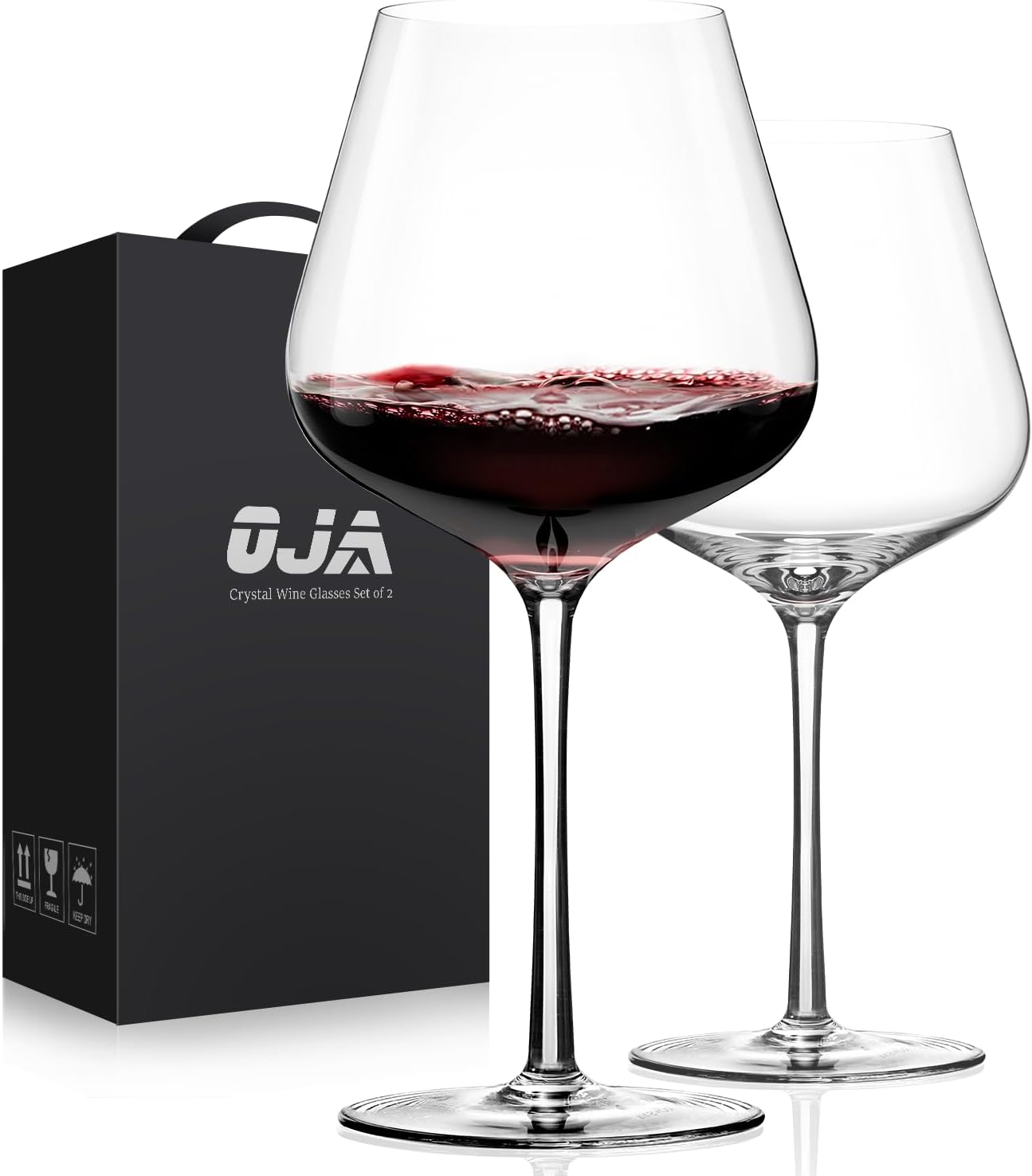 OJA Red Wine Glasses Set of 2, Large Hand Blown Crystal Burgundy Glasses-Light, Clear, Best for Wine tasting, Christmas, Birthday, Anniversary, Wedding Gifts-23 OZ