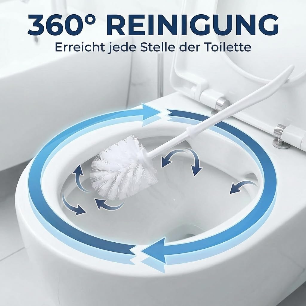 SHD – praktisches Toilettenbürstenset mit langem Griff ohne Halterung für eine gründliche WC-Reinigung – 5er Set Klobürsten in weiß mit pflegeleichtem Kunststoffkörper und robusten Borsten