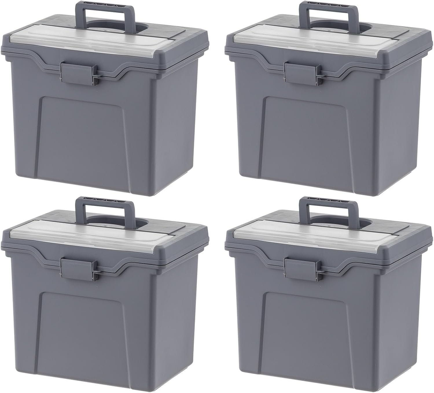Portable Letter Size Plastic File Storage Box With Compartment Lid And Lock Provision, Gray Case, 4 Pack