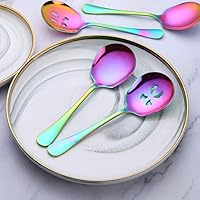 Vista 3 de Juego de 2 cucharas grandes para servir, arcoíris, 1 cuchara de sopa y 1 cuchara ranurada, cucharas de servicio de acero inoxidable chapado
