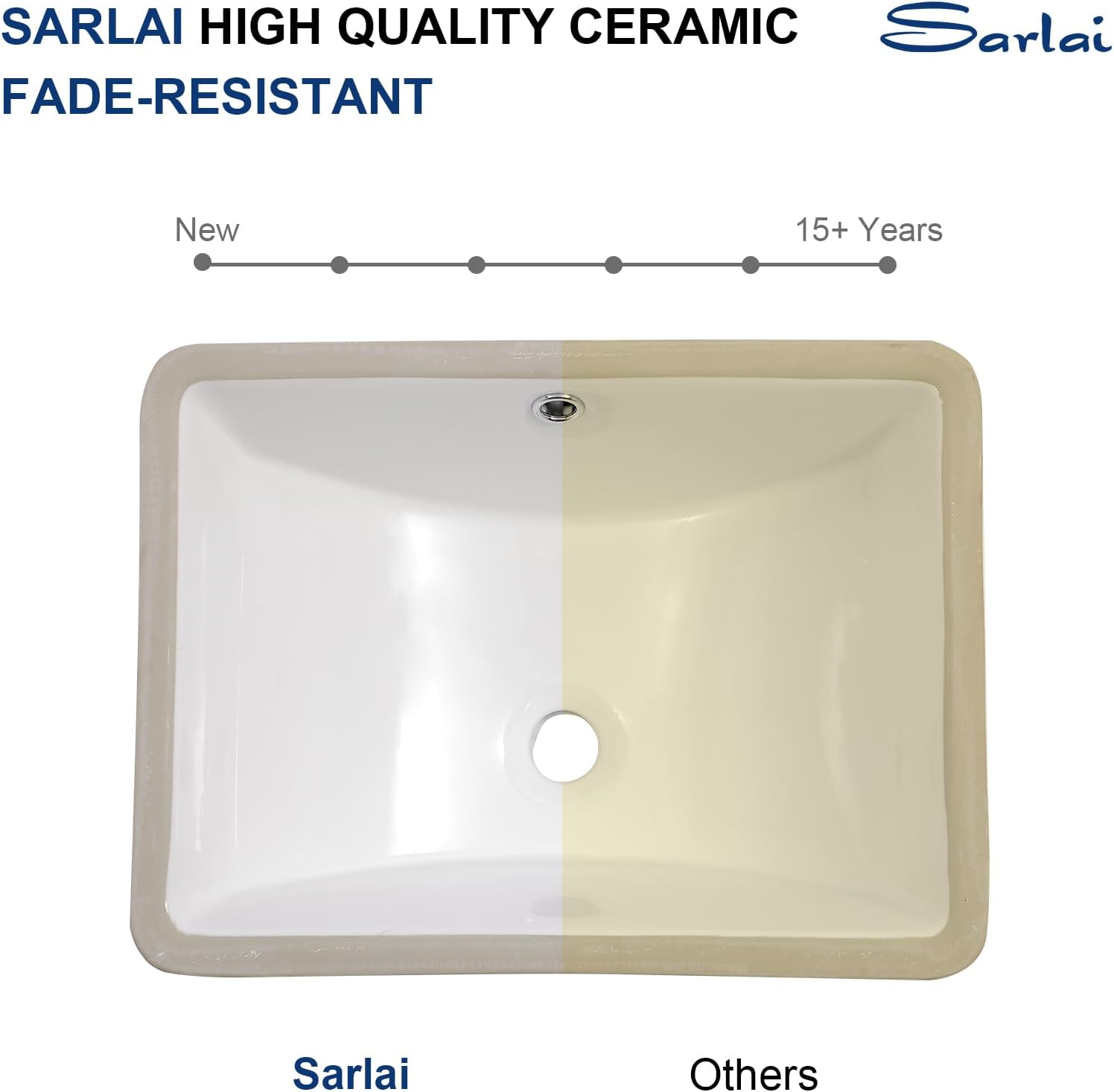 Sarlai Undermount Rectangular Vessel Sink - 18 x 14 inch Modern White Ceramic, Vanity Sink Art Basin with Overflow, Interior 16.25"x11.8"x6.5"