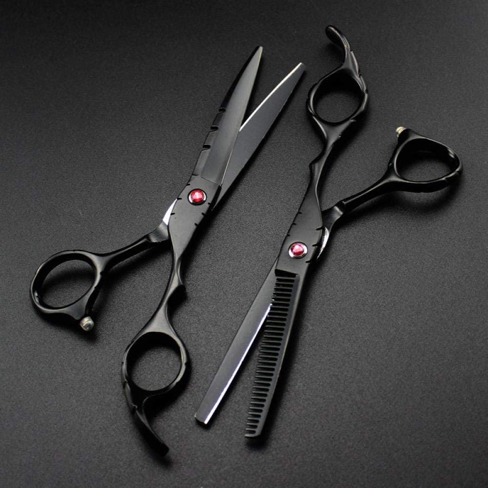 Forbici Nere per Tagliare e sfoltire i Capelli, per barbieri e Parrucchieri - Set da 5,5 Pollici (Nero, Taglia Unica)