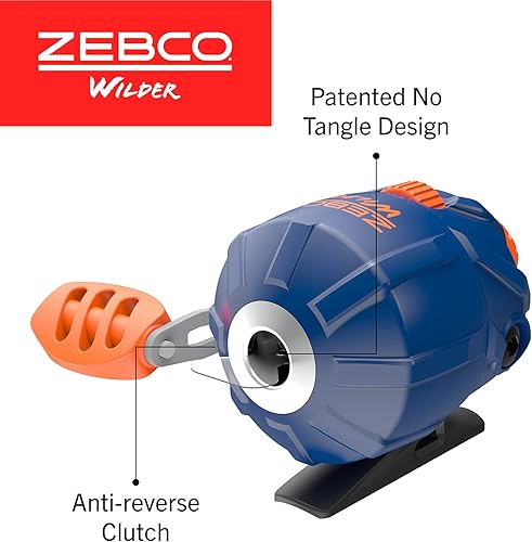 Miniatura 4 de Zebco Wilder - Combo de carrete y caña de pescar, caña de fibra de vidrio duradera de 4 pies 3 pulgadas con mosquetón integrado, carrete patentado