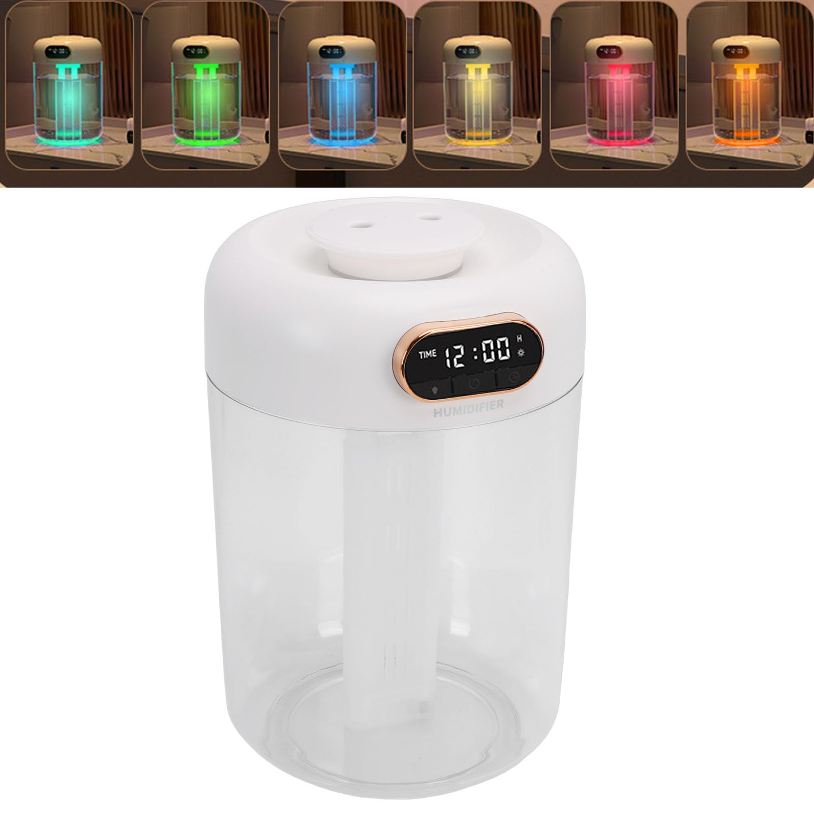 EMUKOEP Humidificador de Escritorio con Doble Pulverización, Silencioso, 3L, con Luz Nocturna, Apagado Automático, Alimentado por USB, Blanco, para Dormitorio, Oficina, Dormitorio, Plástico, 9,4x6,3