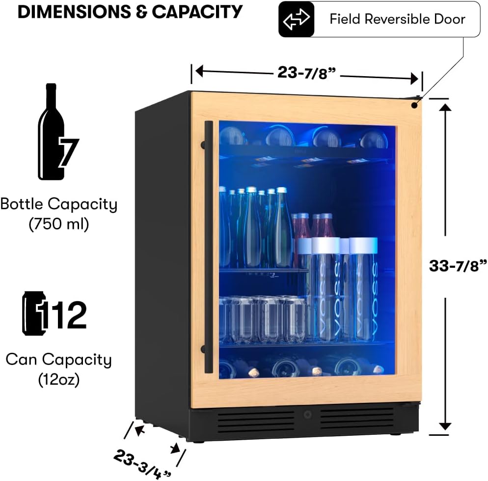 Zephyr Presrv 24 Inch Panel Ready Single Zone Beverage and Wine Fridge 7 bottles, 108x12oz cans Under Counter, Built In Cooler (handle sold separately, wood panels not included)