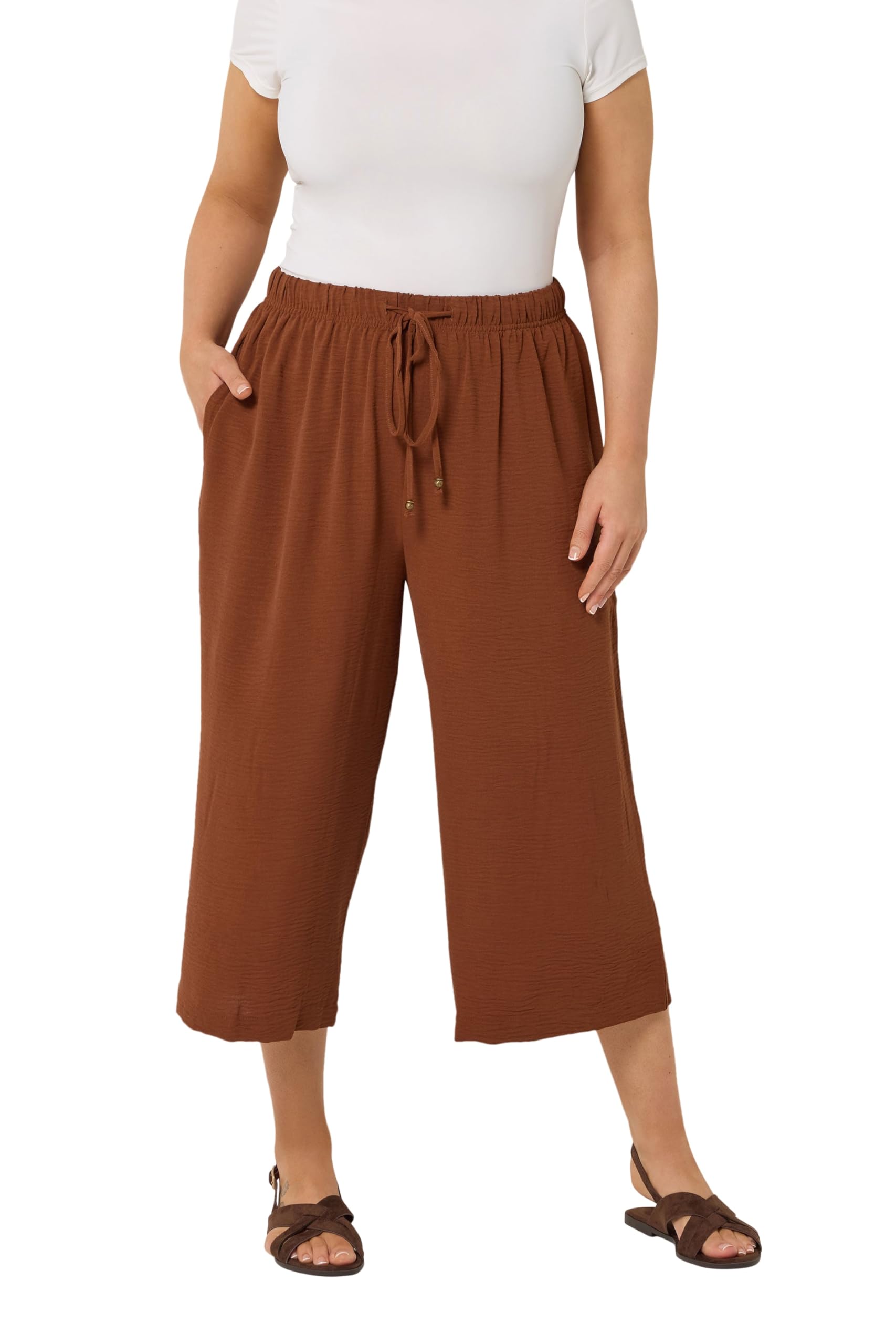 Yours Women's Burnt Orange Cropped Twill Culottes In | Size: 18