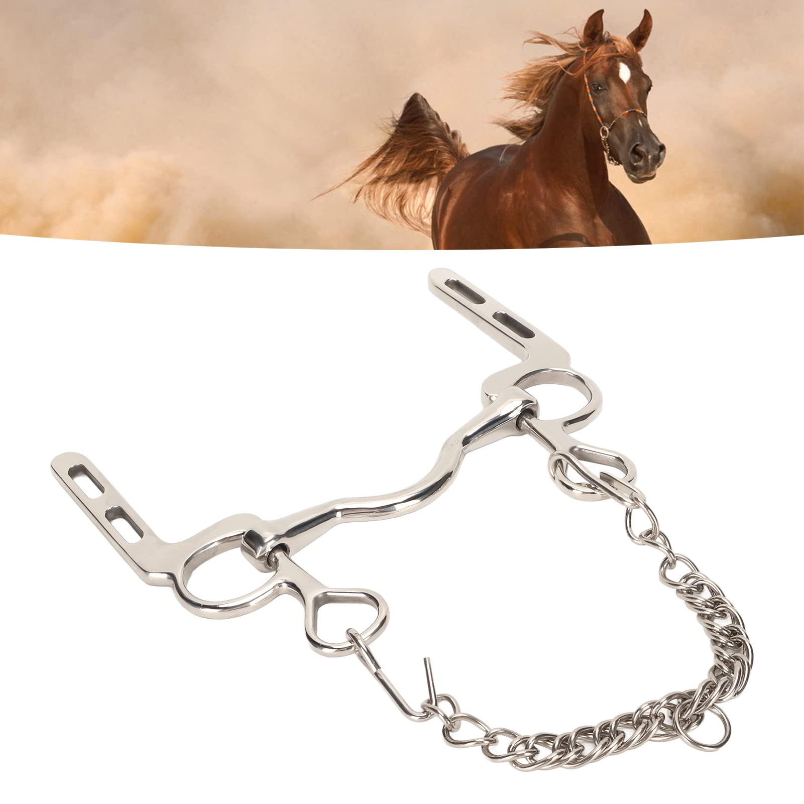 Bocado de Boca de Caballo de Acero Inoxidable, bocado de rienda a Prueba de óxido con Gancho de Rodillo y Cadena para un Control fácil, diseño sin presión sobre el paladar para gra