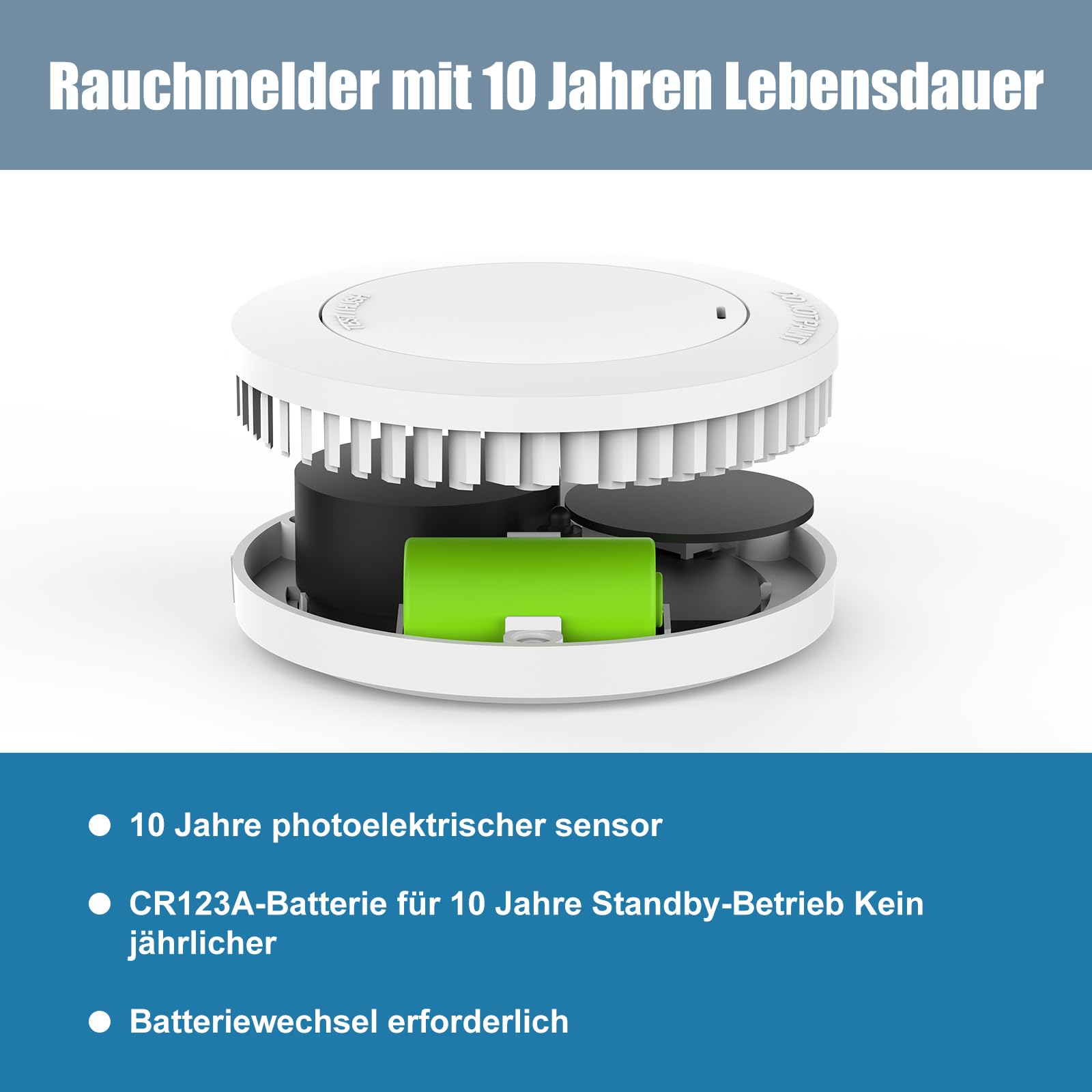 Tüvrheinland Rauchmelder 10 Jahre Batterie Magnethalter Ohne Bohren Feuermelder 4 Stücke EN14604