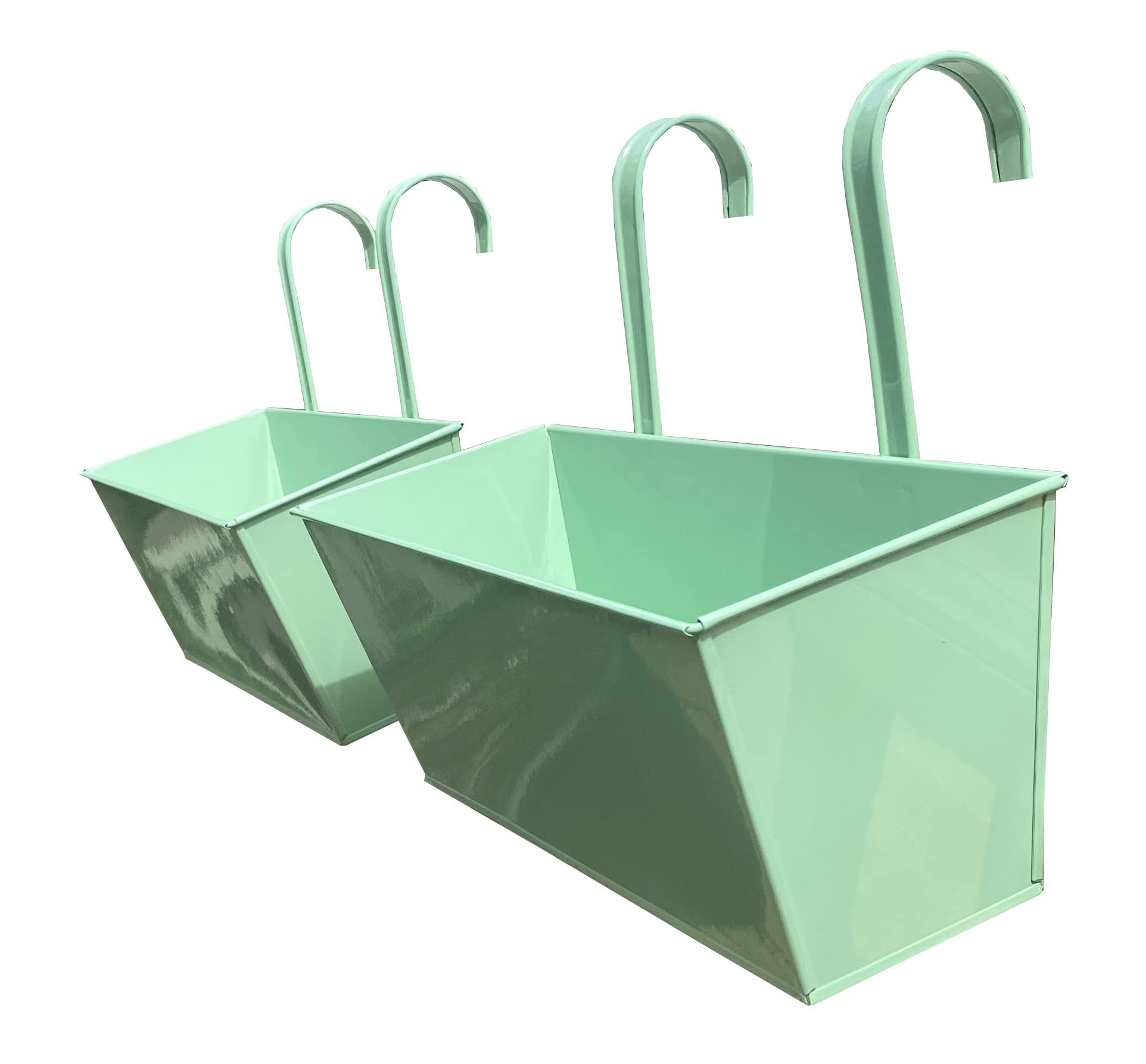 2 x Balcony Planters for Railings Hanging Planters Metal Garden Sage Green