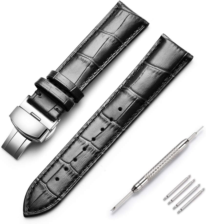 Skydon Watch Band with Deployment Clasp - Alligator Grain Leather Watch Strap 16mm 17mm 18mm 19mm 20mm 21mm 22mm 23mm 24mm - Choose of Color & Width