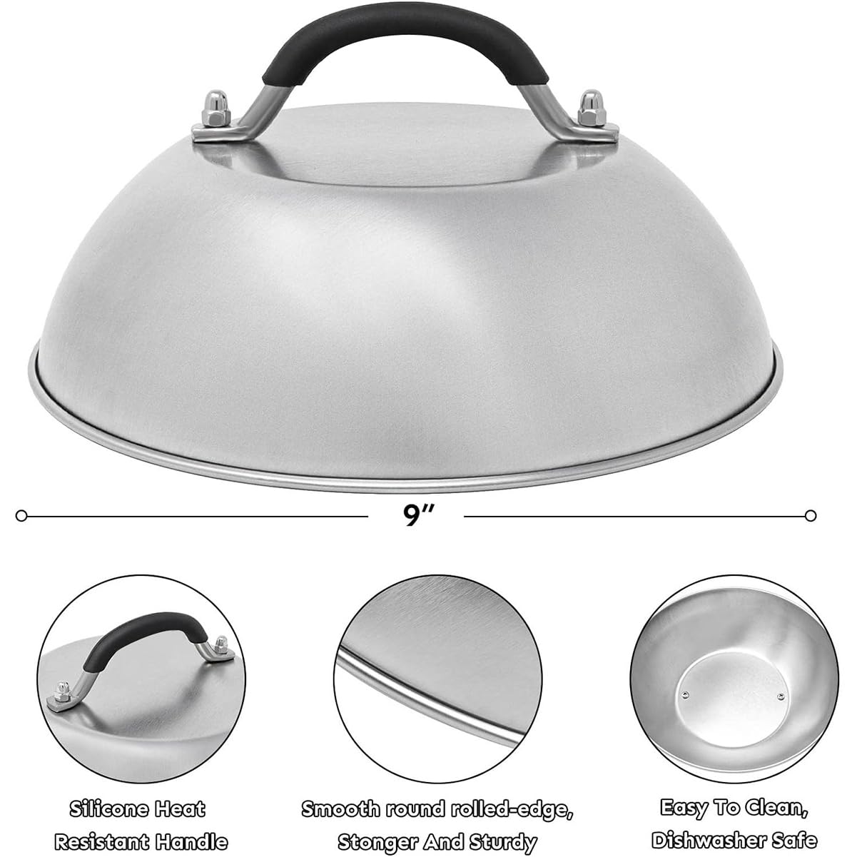 Grillwerkzeug-Set, Fleischpresse aus Edelstahl, Topfdeckel, Grillspatel, Gewürzflasche,Silber