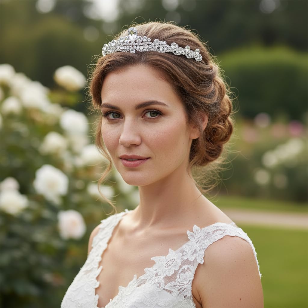 EVER FAITH Tiara Cristallo Austriaco Gioielli dei Capelli Matrimonio Fascia Argento-Fondo