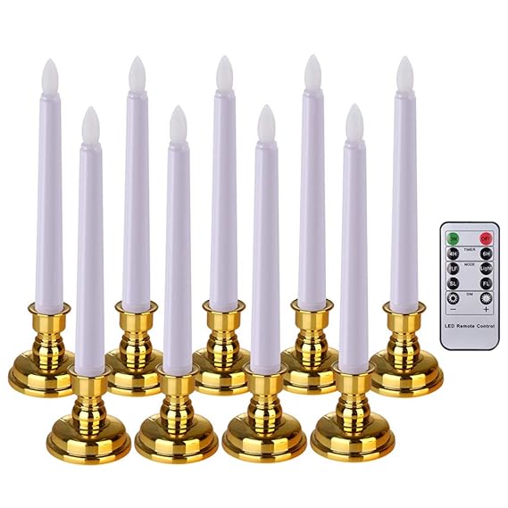 PChero Battery Operated Taper Candles, 9pcs LED Flameless Window
