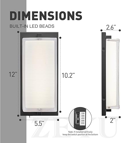Miniatura 6 de zeyu ZTH88B LED-2PK BK - Juego de 2 luces LED de montaje en pared para interiores, 18 W regulables, temperatura de 5 colores ajustables, acabado