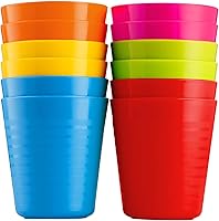PLASKIDY 12-Pack Kids Plastic Cups 8oz Toddler Tumblers Reusable BPA-Free Dishwasher Safe Grip Design