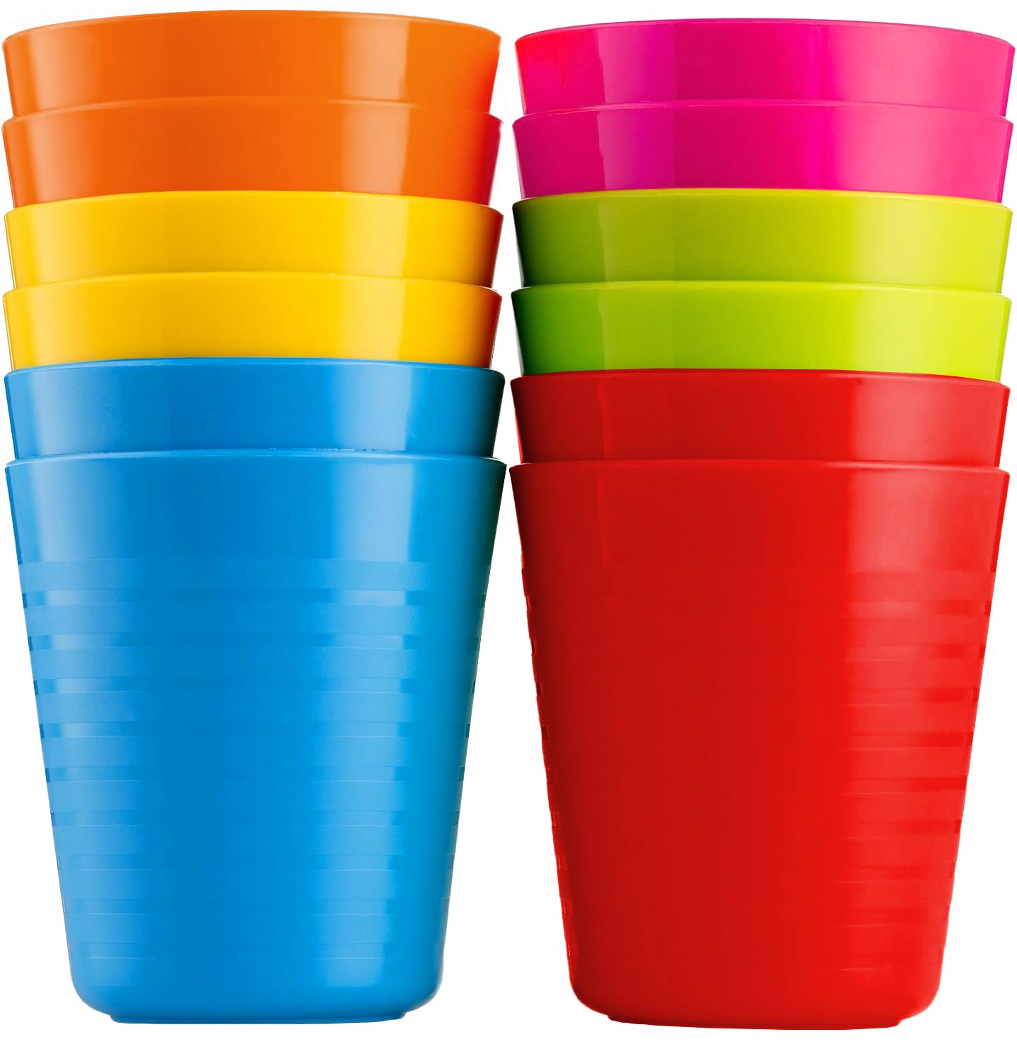PLASKIDY Kids Cups Set of 12 Plastic Toddler Drinking Cups - 8 Ounce Tumblers, Reusable, Dishwasher Safe, BPA Free for Kids and Toddlers