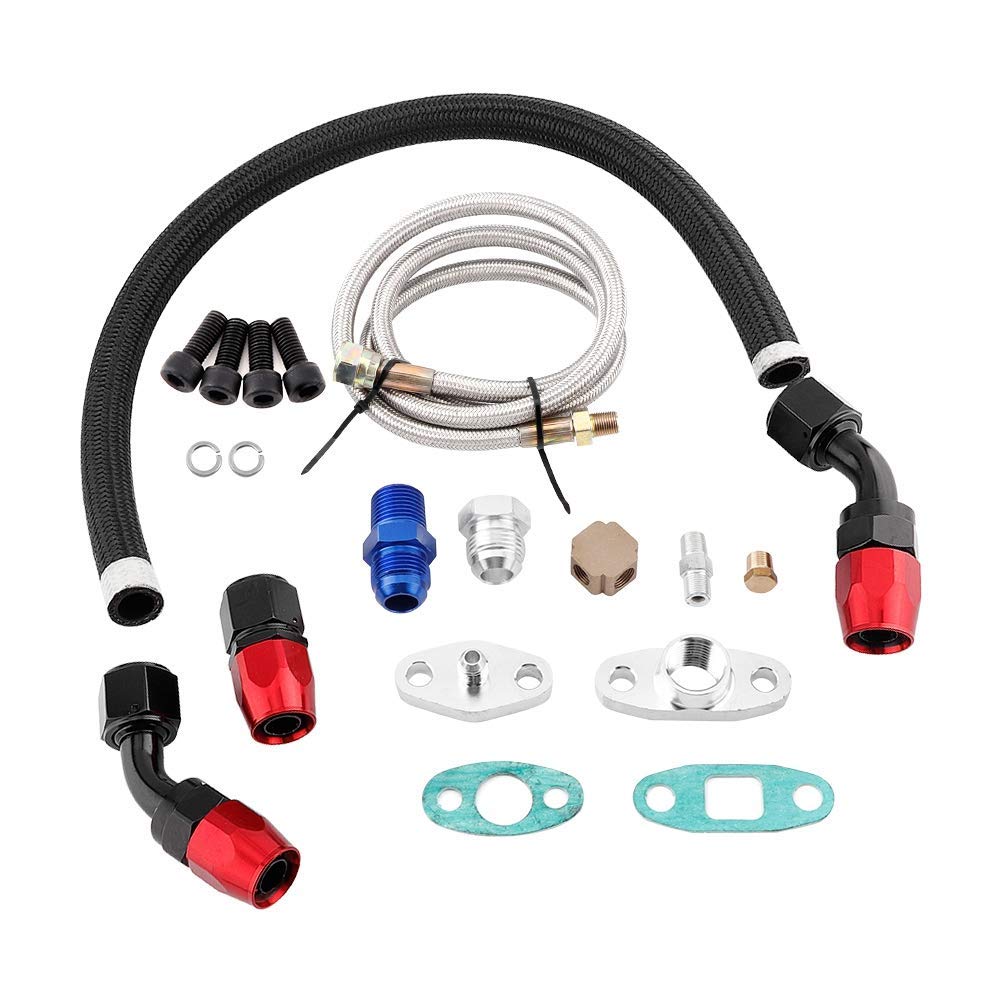 kit turbo Kit de línea de alimentación de aceite Turbo EVGATSAUTO, línea de retorno de alimentación de aceite Turbo AN10, juego de brida adaptadora para T3 T4 GT35 T70 T66
