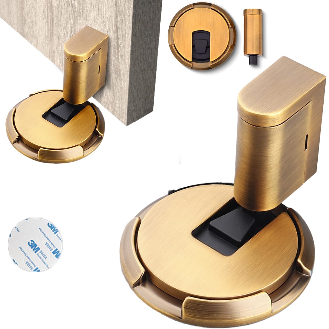 Door Stopper, Magnetic Floor Door Stop with Adhesive, No Drilling, Adjustable Heavy Duty Door Catch Door Holder (Bright Copper)
